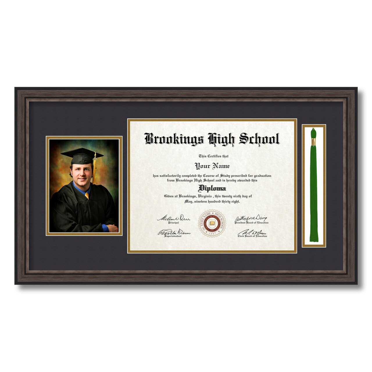 ArtToFrames 11x14 inch Diploma Frame with 5x7 Inch Image Opening and Tassel Opening - Framed with Black and Gold Mats, Comes with Regular Acrylic and Sawtooth Hanger for Wall Hanging (DIT-11x14)